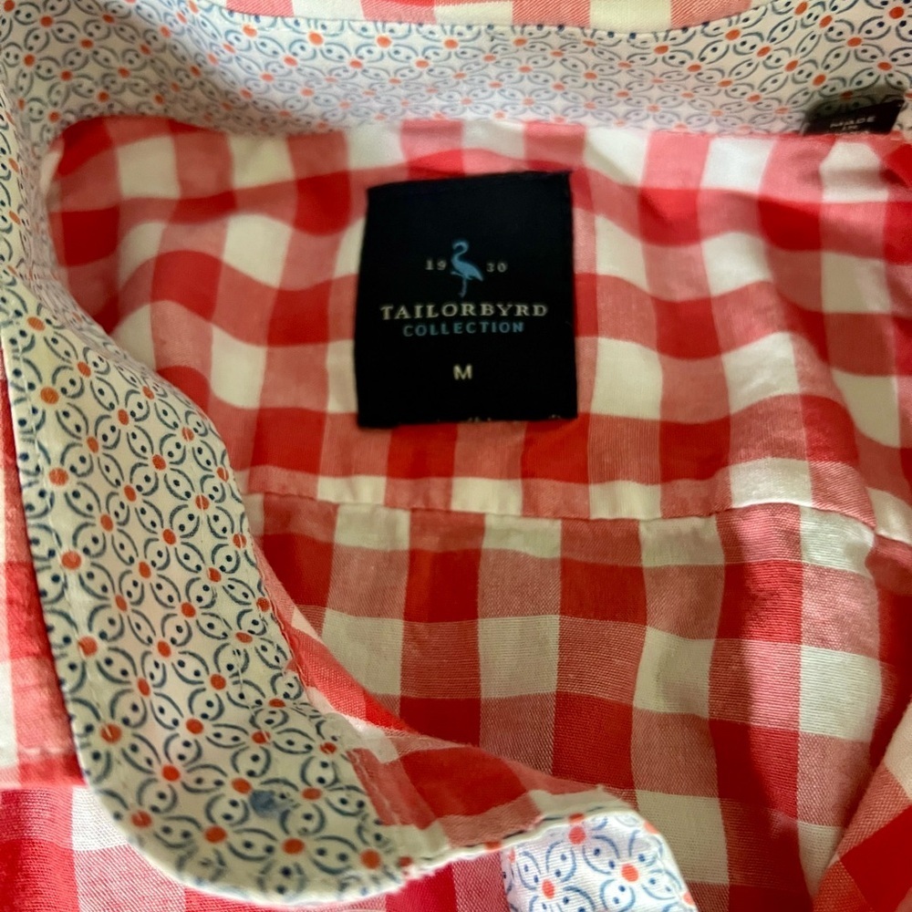 Tailorbyrd Red White Gingham Button Down Shirt Men’s Medium - Picture 4 of 5